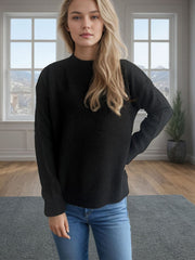 Round Neck Drop Shoulder Long Sleeve Sweater - Trendsi