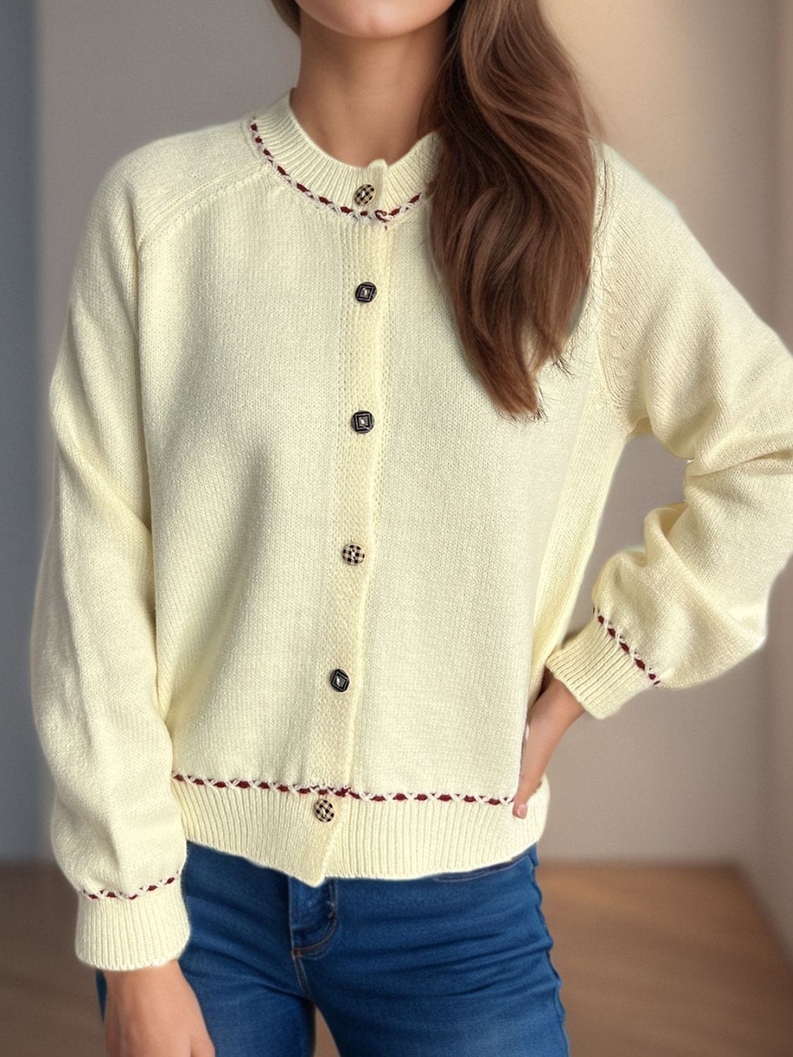 Button Down Long Sleeve Cardigan - Trendsi