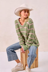 BiBi Striped Long Sleeve Sweater - Trendsi - Flyclothing LLC