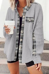 Plaid Button Down Collared Jacket - Trendsi - Flyclothing LLC