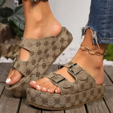 Floral Platform Buckle Sandals - Trendsi - Flyclothing LLC