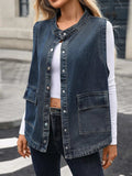 Snap Down Sleeveless Denim Jacket - Trendsi - Flyclothing LLC