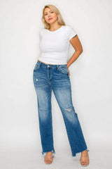 bytos Full Size Raw Hem Distressed Mid Rise Straight Jeans - Trendsi - Flyclothing LLC