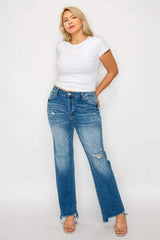 bytos Full Size Raw Hem Distressed Mid Rise Straight Jeans - Trendsi - Flyclothing LLC