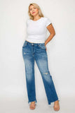 bytos Full Size Raw Hem Distressed Mid Rise Straight Jeans - Trendsi - Flyclothing LLC