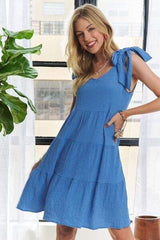 ADORA V-Neck Tie Shoulder Dress - Trendsi - Flyclothing LLC
