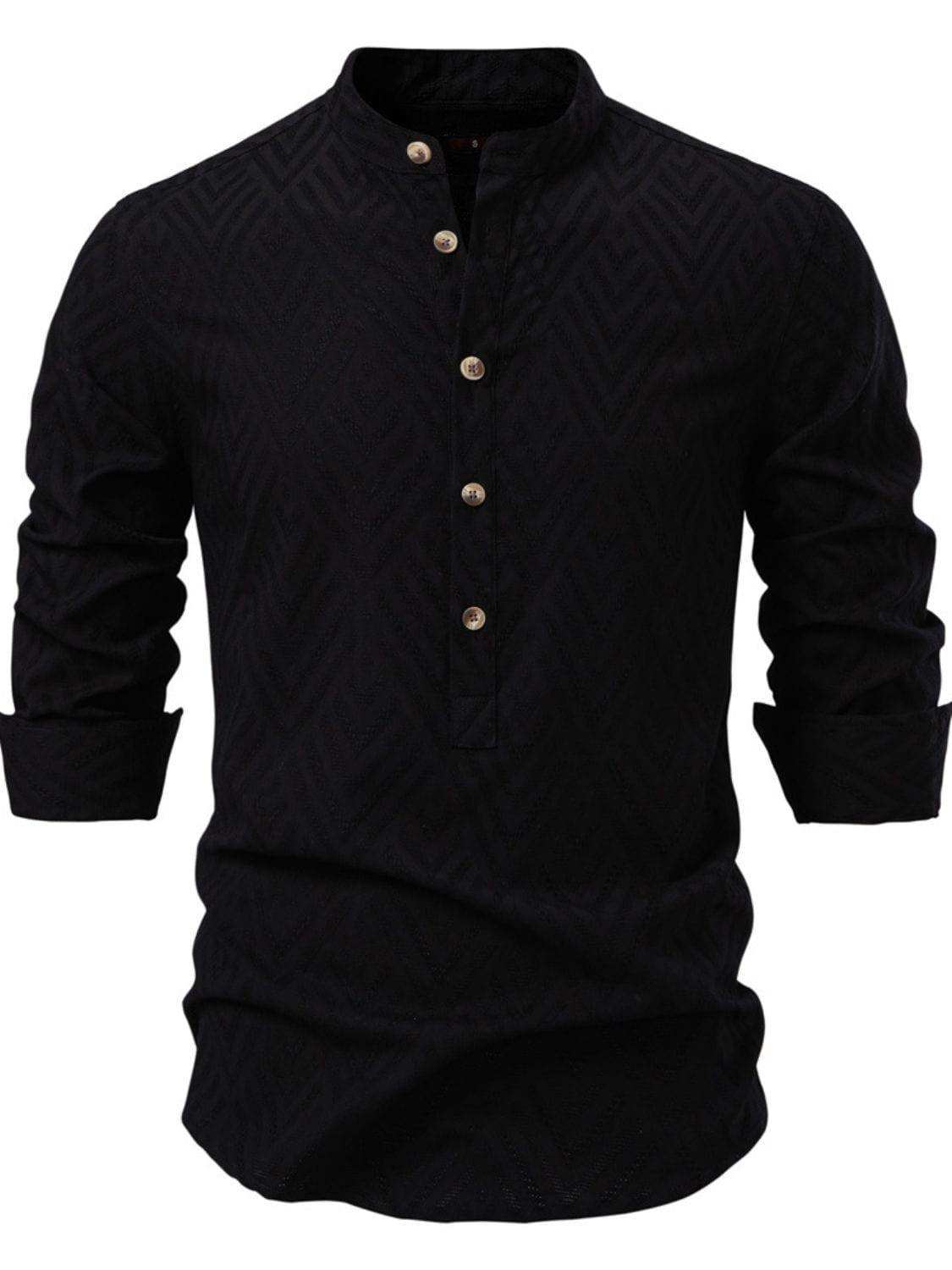 Men's Half Button Geometric Texture Collared Neck Shirt - Trendsi - Flyclothing LLC
