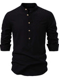 Men's Half Button Geometric Texture Collared Neck Shirt - Trendsi - Flyclothing LLC