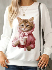 Cat Round Neck Long Sleeve Sweatshirt - Trendsi