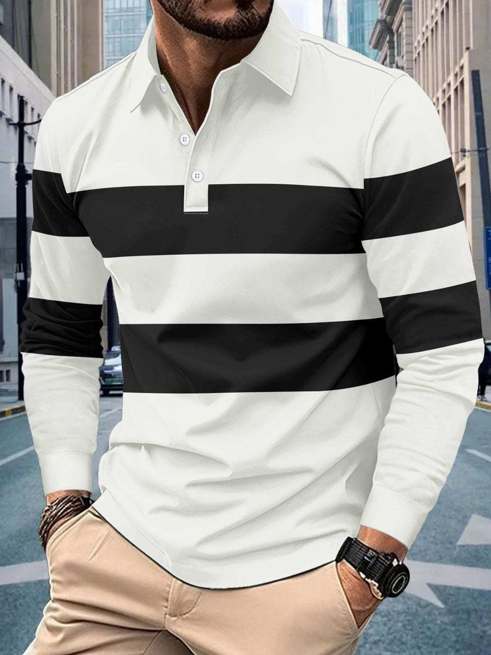 Men's Full Size Collared Contrast Striped Polo Plus Size - Trendsi - Flyclothing LLC