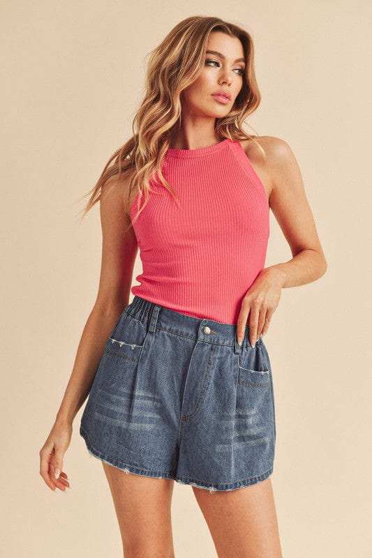 Aemi + Co Ribbed Round Neck Tank - Trendsi - Flyclothing LLC