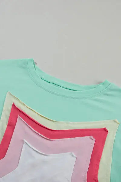 Color Block Star Patched Oversized T-Shirt - Trendsi - Flyclothing LLC