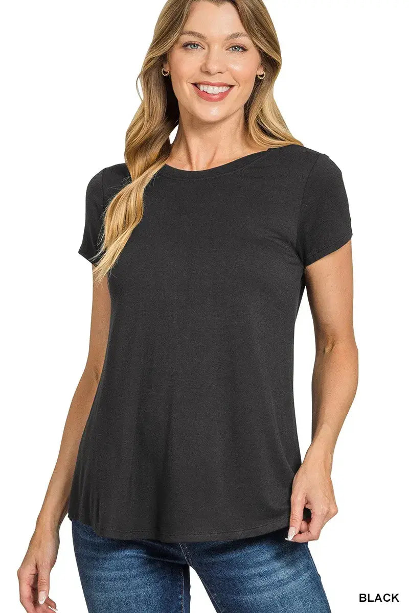 Zenana Flowy Round Hem Rayon Short Sleeve T-Shirt - Trendsi - Flyclothing LLC