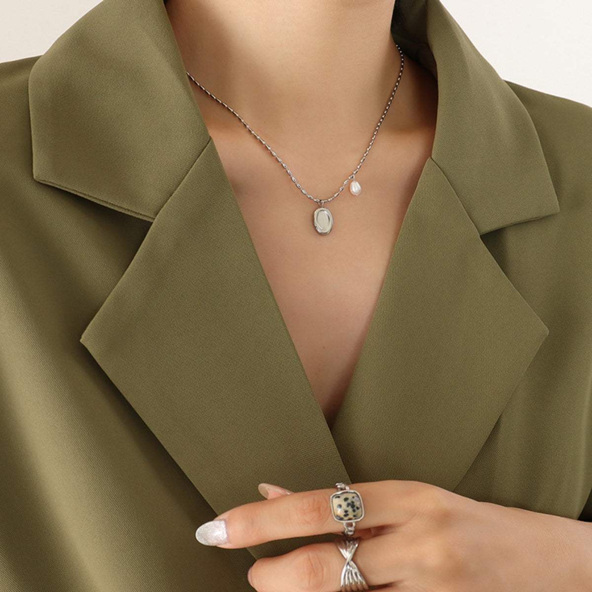 Titanium Steel Freshwater Pearl Pendant Necklace - Trendsi - Flyclothing LLC