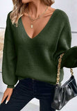 Tied Back V-Neck Long Sleeve Sweater - Trendsi - Flyclothing LLC