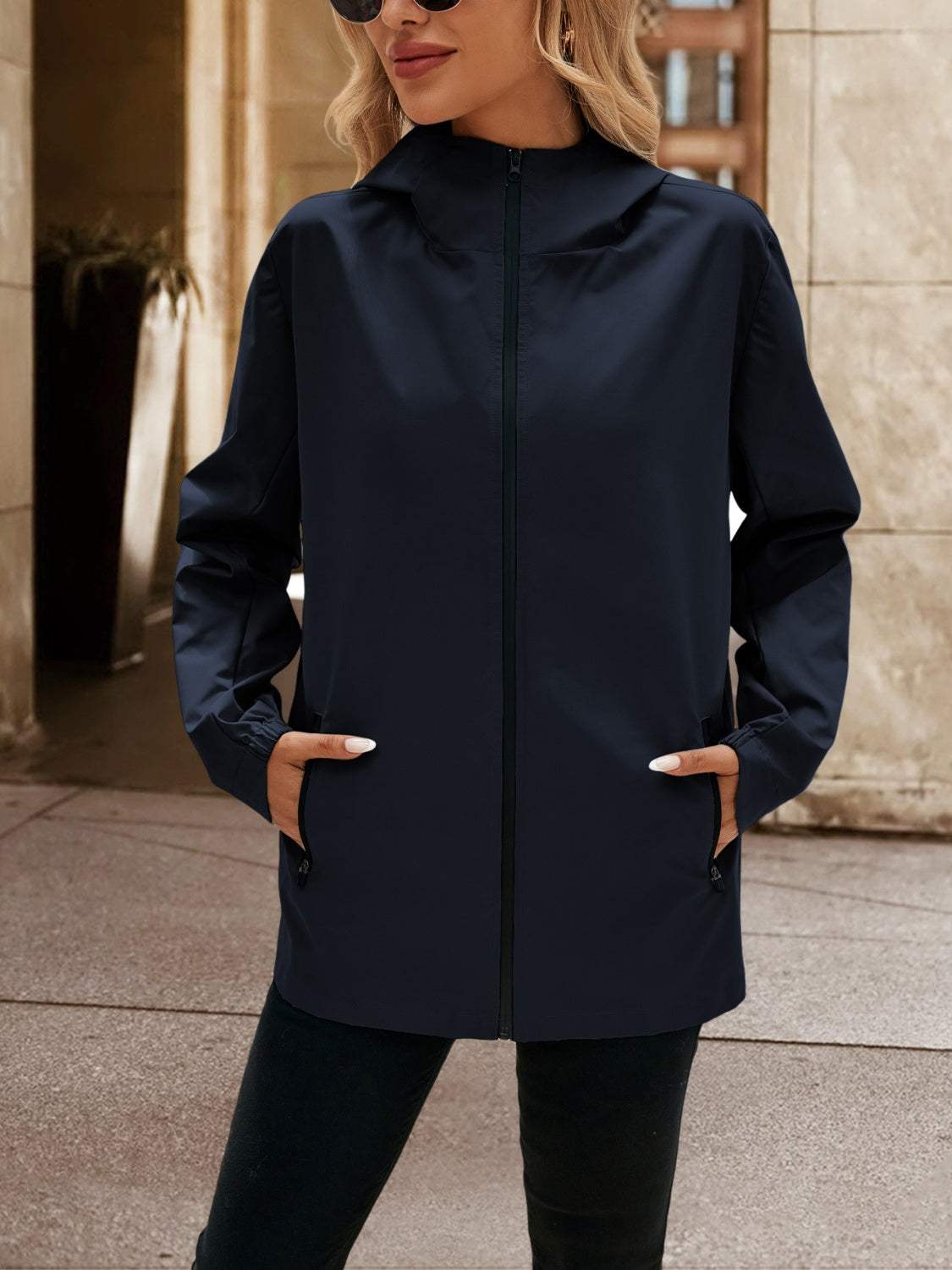 Pocketed Zip Up Hooded Jacket - Trendsi - Flyclothing LLC