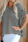 Stripe Batwing Sleeve Round Neck Oversized Top - Trendsi - Flyclothing LLC