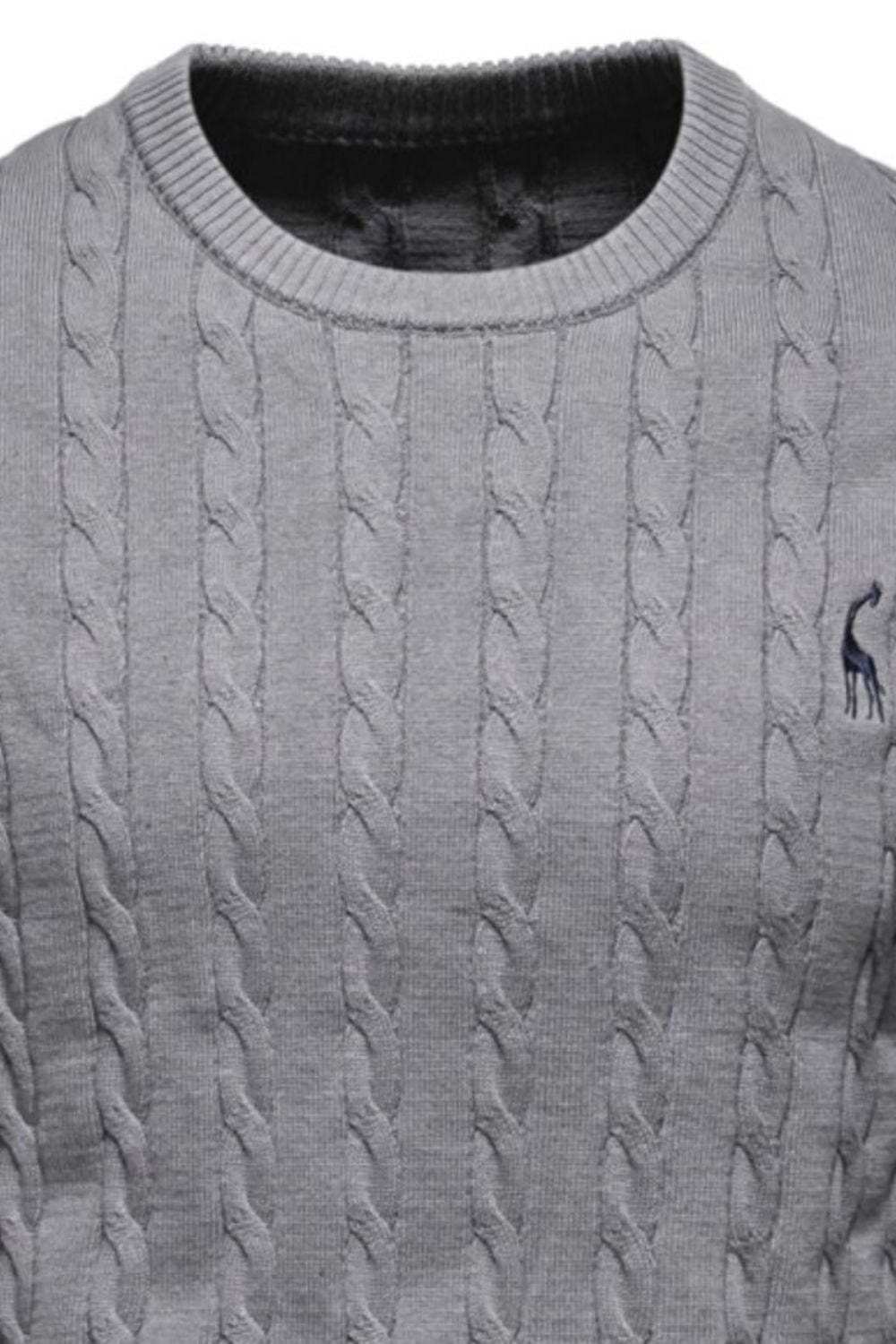 Men's Cable-Knit Round Neck Long Sleeve Sweater - Trendsi - Flyclothing LLC