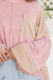 POL Round Neck Contrast Stitching High-Low Top - Trendsi