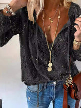 Lace Tie-Neck Blouse - Trendsi - Flyclothing LLC