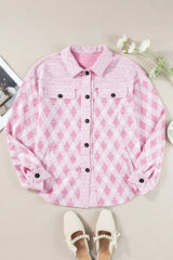Geometric Print Textured Flap Pocket Shacket - Trendsi - Flyclothing LLC