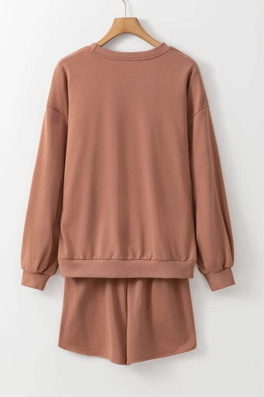 COFFEE Sequin Round Neck Long Sleeve Top and Shorts Set - Trendsi - Flyclothing LLC