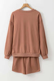 COFFEE Sequin Round Neck Long Sleeve Top and Shorts Set - Trendsi - Flyclothing LLC