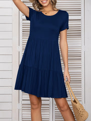 Round Neck Short Sleeve Mini Tee Dress - Trendsi