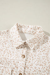 Leopard Collared Neck Dropped Shoulder Jacket - Trendsi - Flyclothing LLC