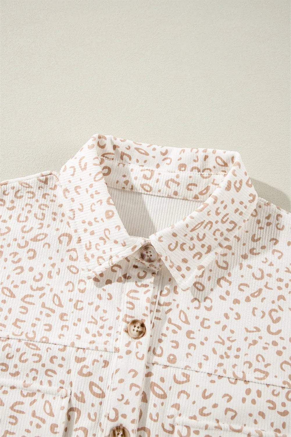 Leopard Collared Neck Dropped Shoulder Jacket - Trendsi - Flyclothing LLC