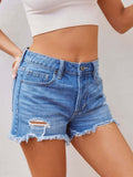 Distressed Raw Hem Denim Shorts - Trendsi
