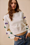 SO ME Mardi Gras Glitter Bow Ribbon Sweater Knit Top - Trendsi - Flyclothing LLC