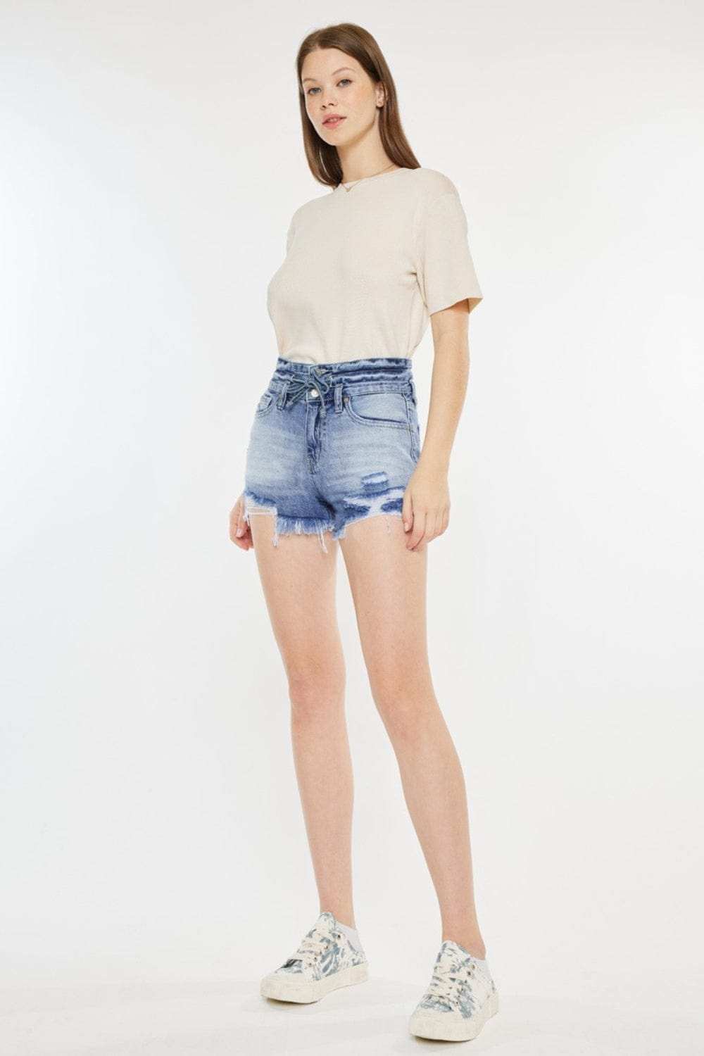Kancan High Rise Frayed Hem Denim Shorts - Trendsi - Flyclothing LLC