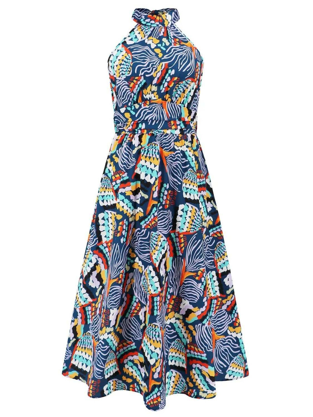 Ruched Printed Halter Neck Sleeveless Dress - Trendsi - Flyclothing LLC