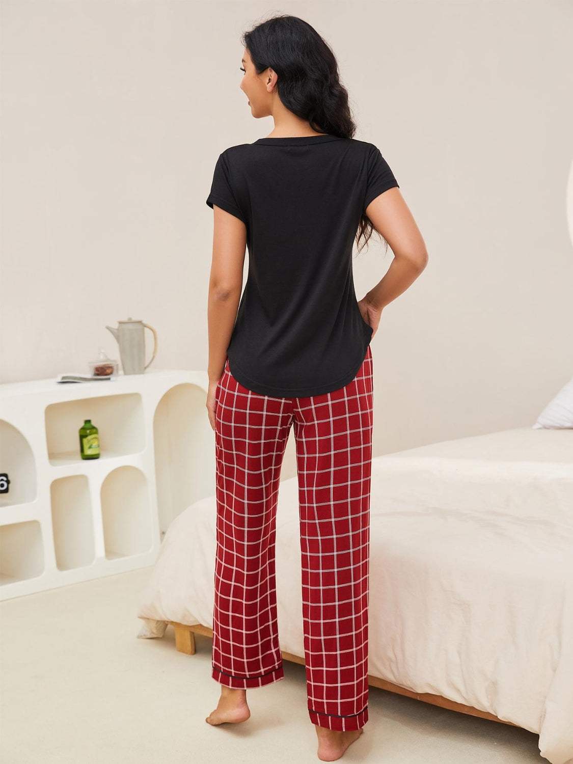 V-Neck Short Sleeve Top and Shorts Lounge Set - Trendsi - Flyclothing LLC