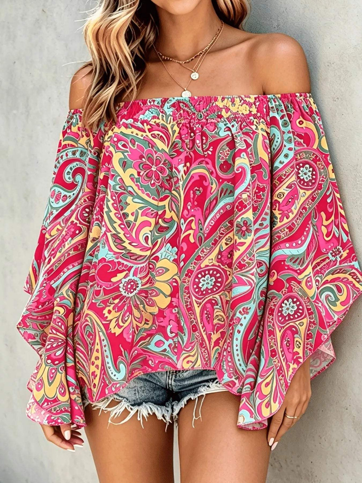 Printed Off Shoulder Blouse - Trendsi - Flyclothing LLC