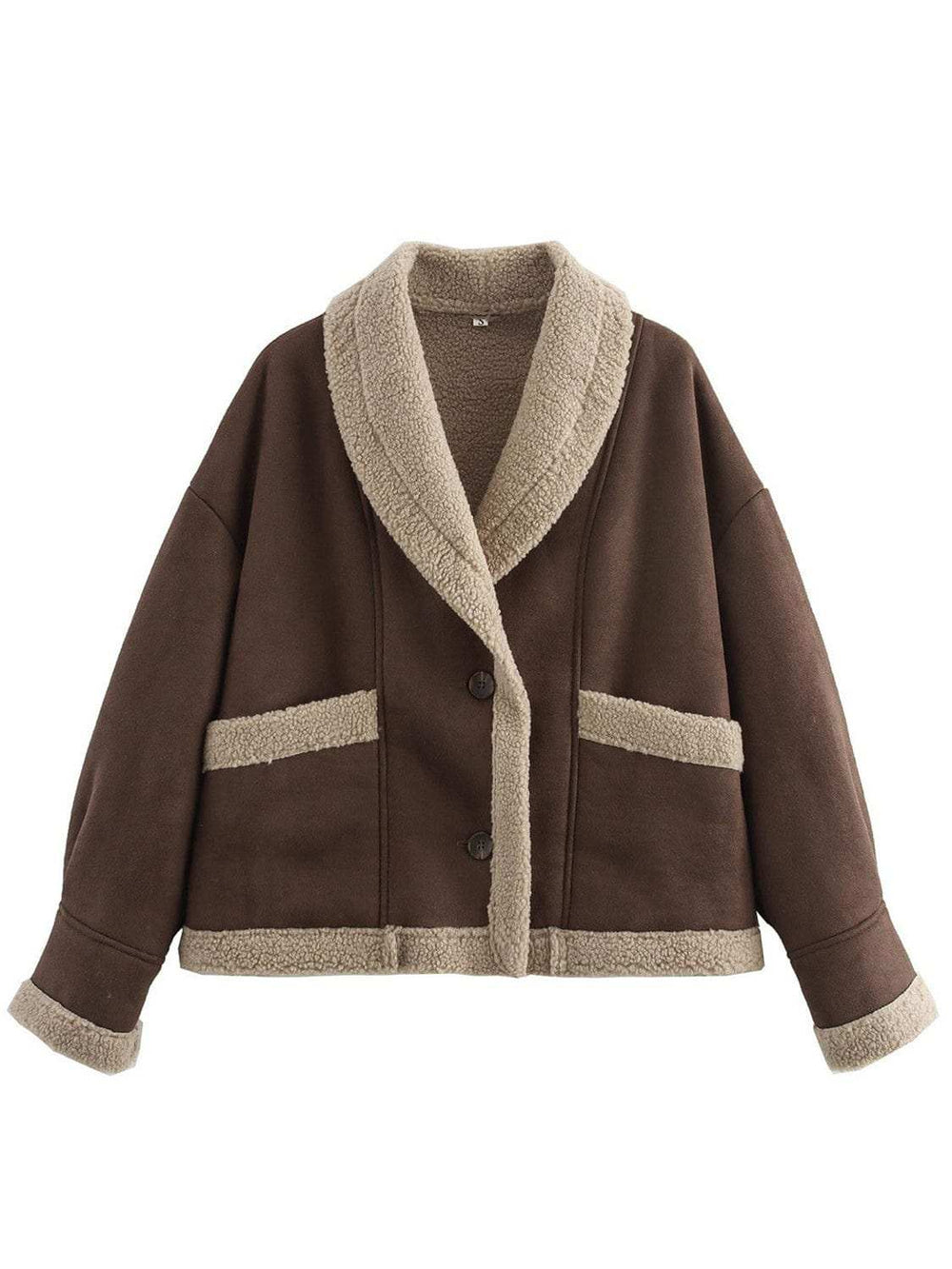 Fuzzy Collared Neck Long Sleeve Jacket - Trendsi - Flyclothing LLC