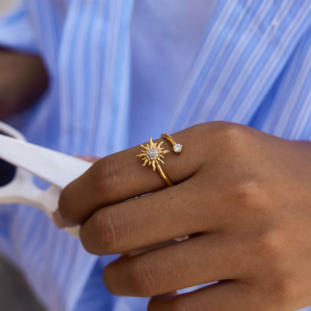 18K Gold-Plated Zircon Sun Bypass Ring - Trendsi - Flyclothing LLC