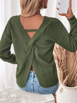 Perfee Twisted V-Neck Long Sleeve Sweatshirt - Trendsi - Flyclothing LLC