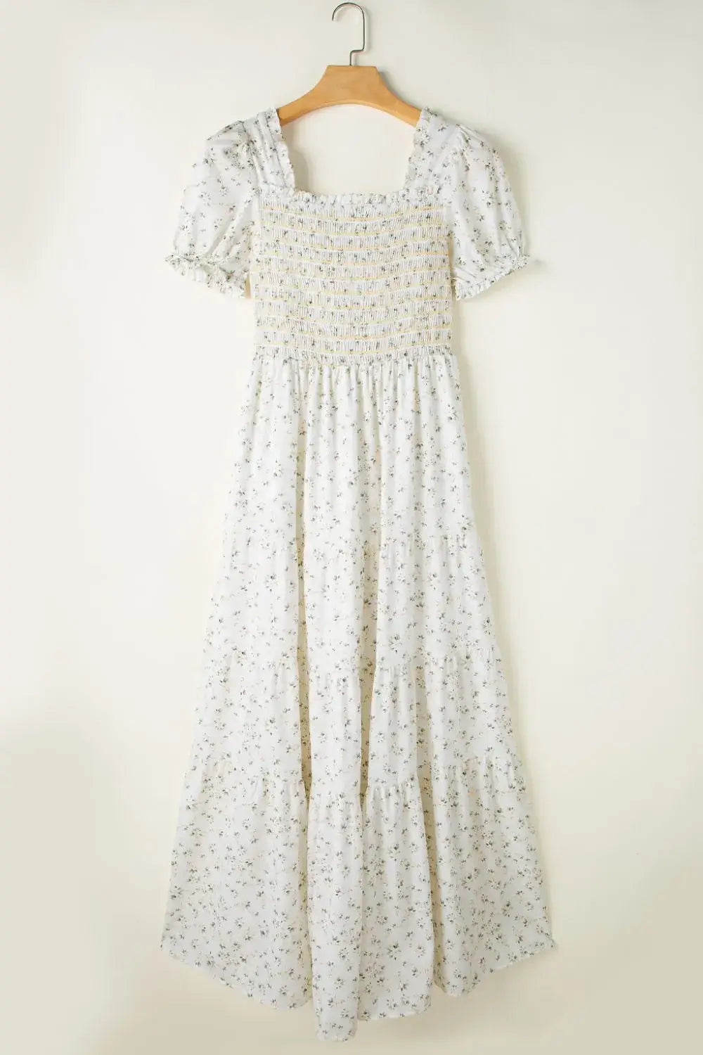 Floral Smocked Short Puff Sleeve Maxi Dress - Trendsi - Flyclothing LLC