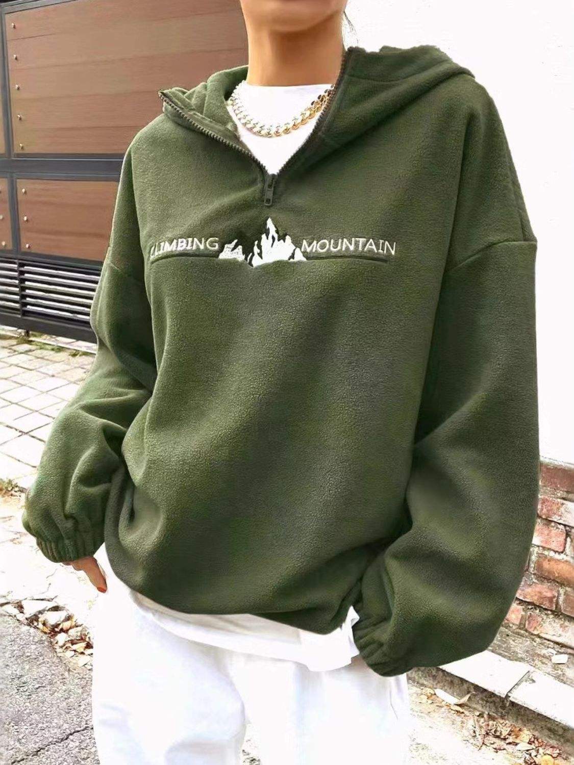 Mountain Quarter Zip Long Sleeve Hoodie - Trendsi - Flyclothing LLC