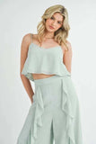 MABLE Crop Cami and Ruffled Wide Leg Pants Set - Trendsi - Flyclothing LLC