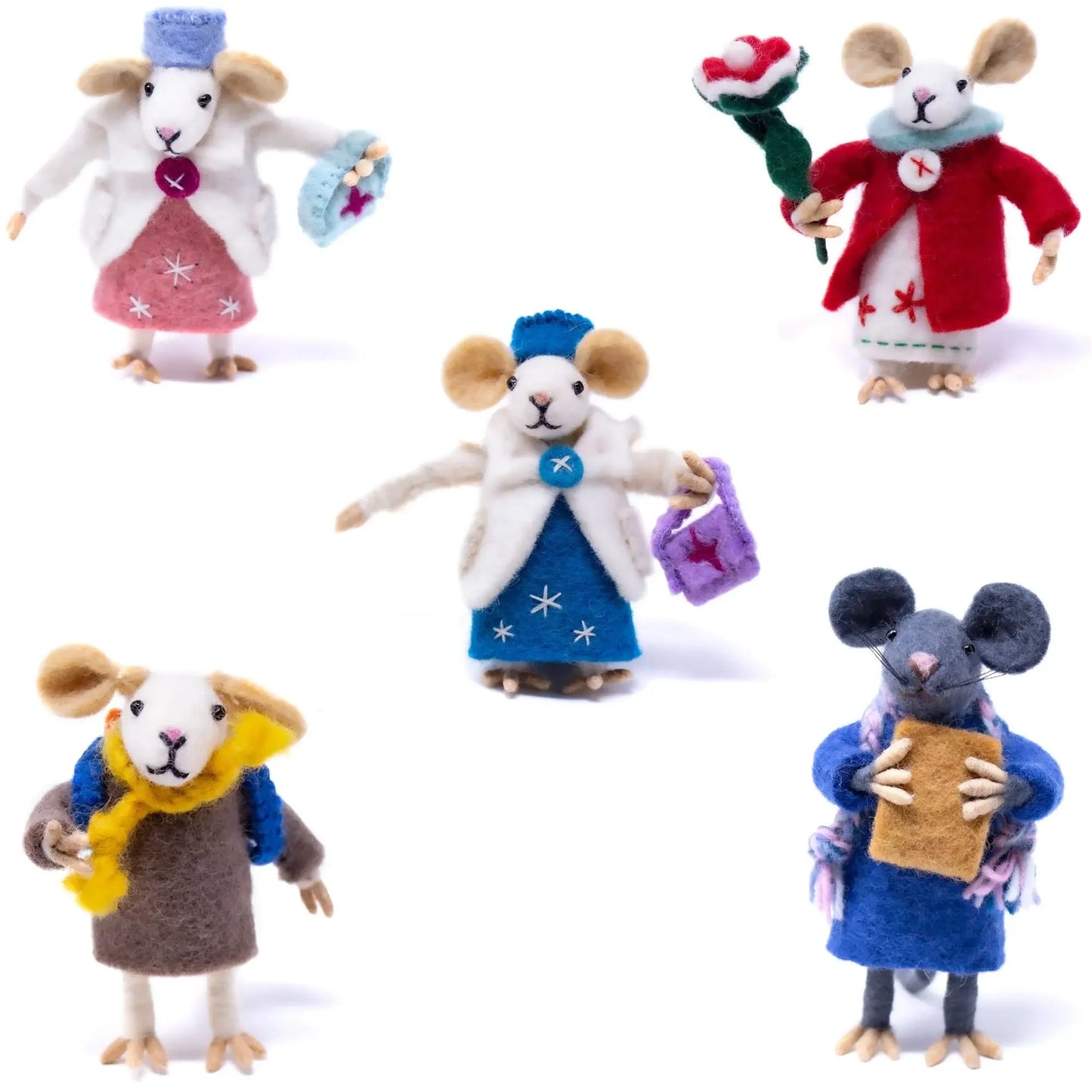 Family of Mice Handmade Fel Collectibles, Set of Five - Global Groove Direct - Flyclothing LLC