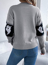 Ghost Round Neck Long Sleeve Sweater - Trendsi - Flyclothing LLC