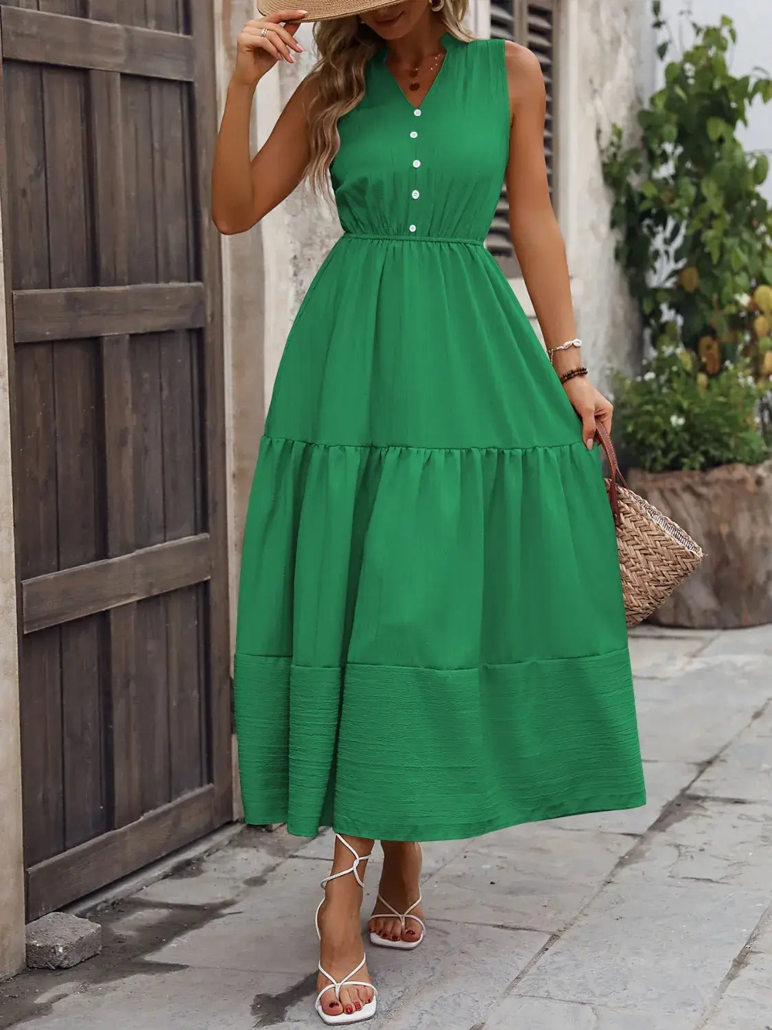 Notched Sleeveless Maxi Tank Dress - Trendsi - Flyclothing LLC
