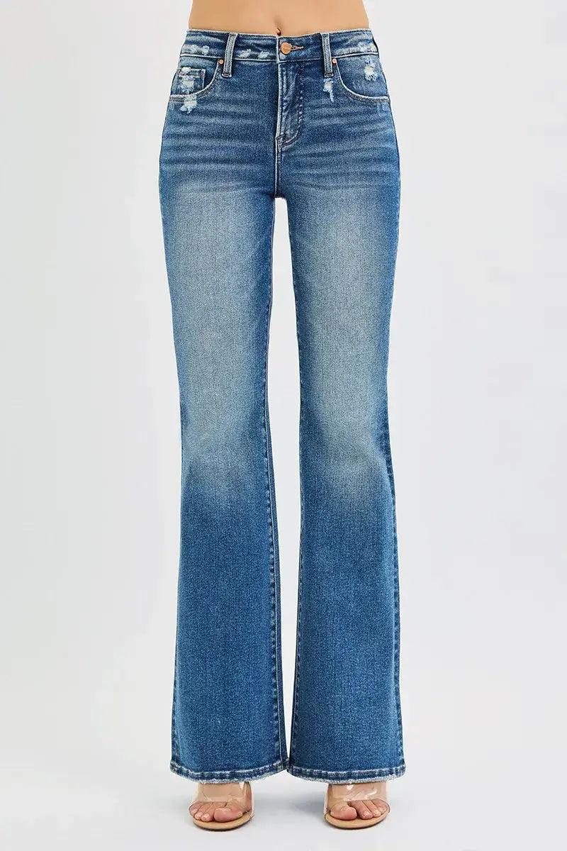 RISEN Full Size Tummy Control High Rise Flare Jeans Plus Size - Trendsi - Flyclothing LLC