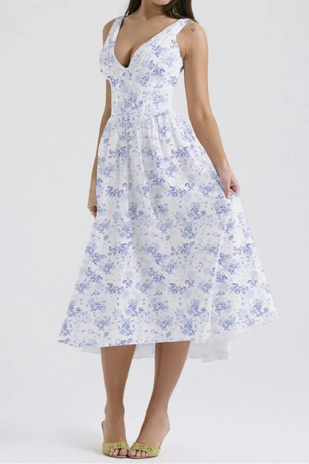 Floral V-Neck Sleeveless Midi Dress with Pockets - Trendsi - Flyclothing LLC