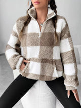 Full Size Plaid Sherpa Long Sleeve Sweatshirt Plus Size - Trendsi - Flyclothing LLC