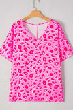 Leopard V Neck Loose Short Sleeve Top - Trendsi - Flyclothing LLC
