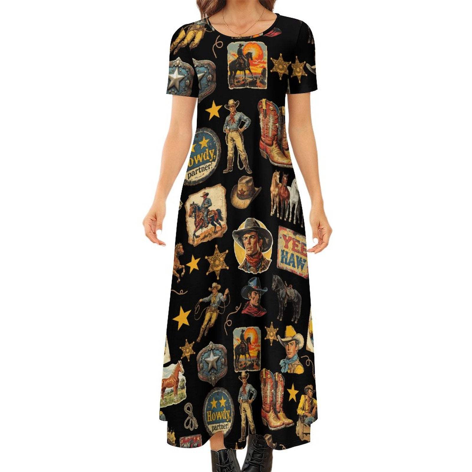 Baha Ranch Vintage Cowboy Collage Western Dress - Baha Ranch Western Wear - Flyclothing LLC